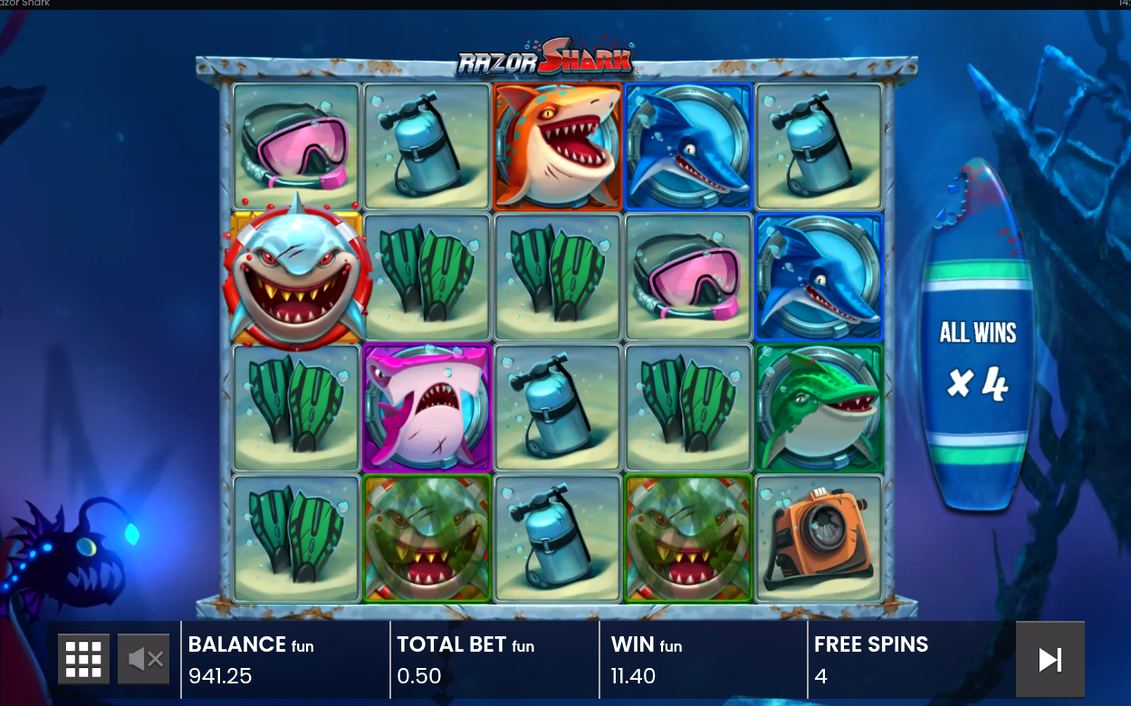 Shark Bonus mit sichtbarem ALL WINS Multiplikator
